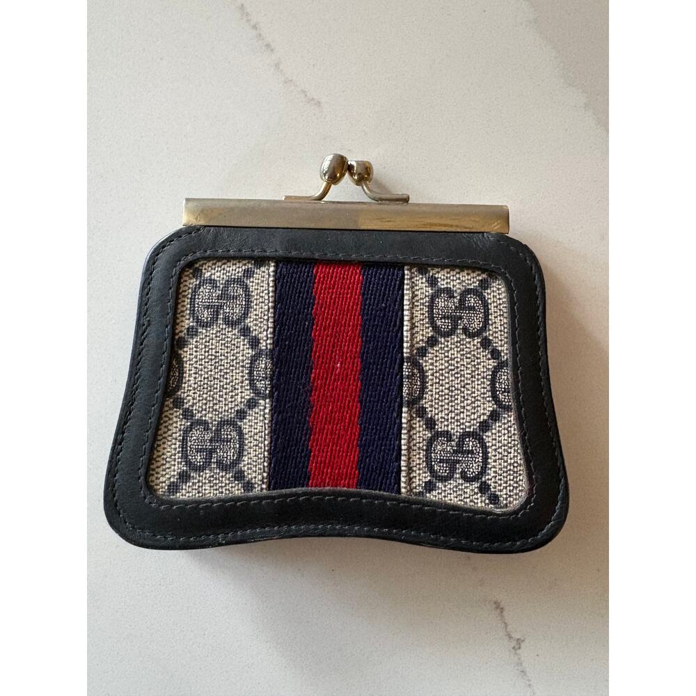 Vintage Gucci GG Web Stripe Kisslock Coin Purse